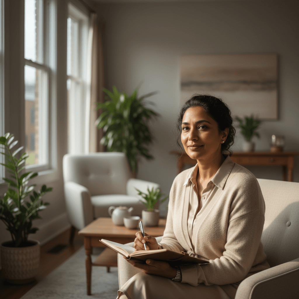 Licensed mental health counselor in consultation room