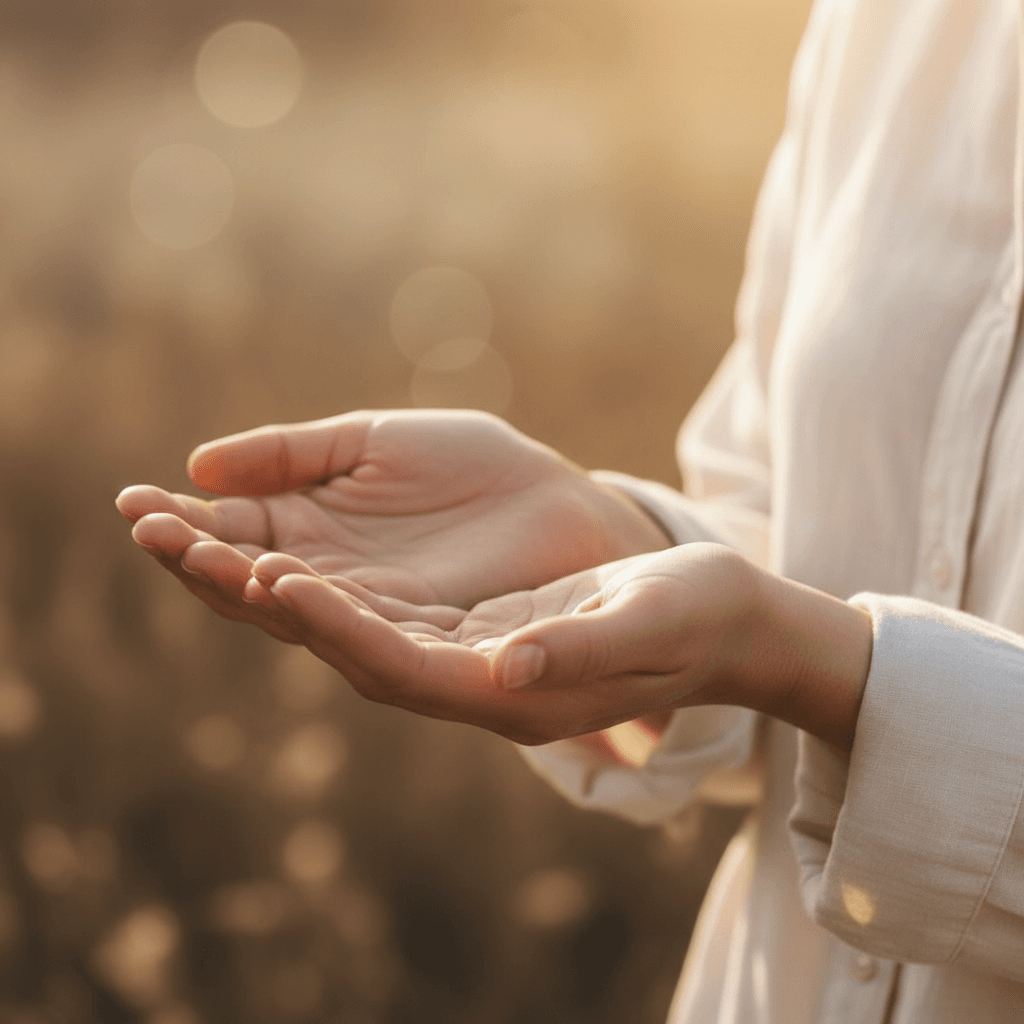 Open hands gesture of emotional clarity and acceptance