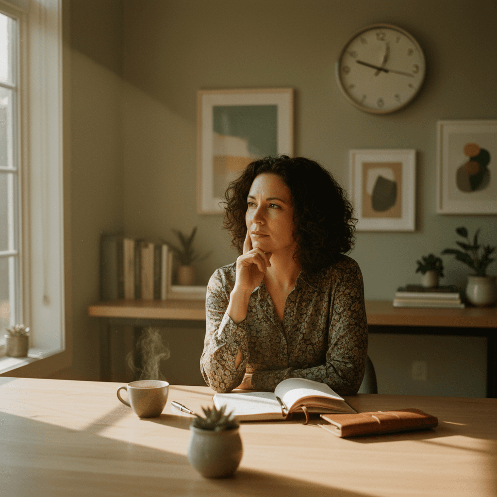 Professional woman reflecting during coaching process